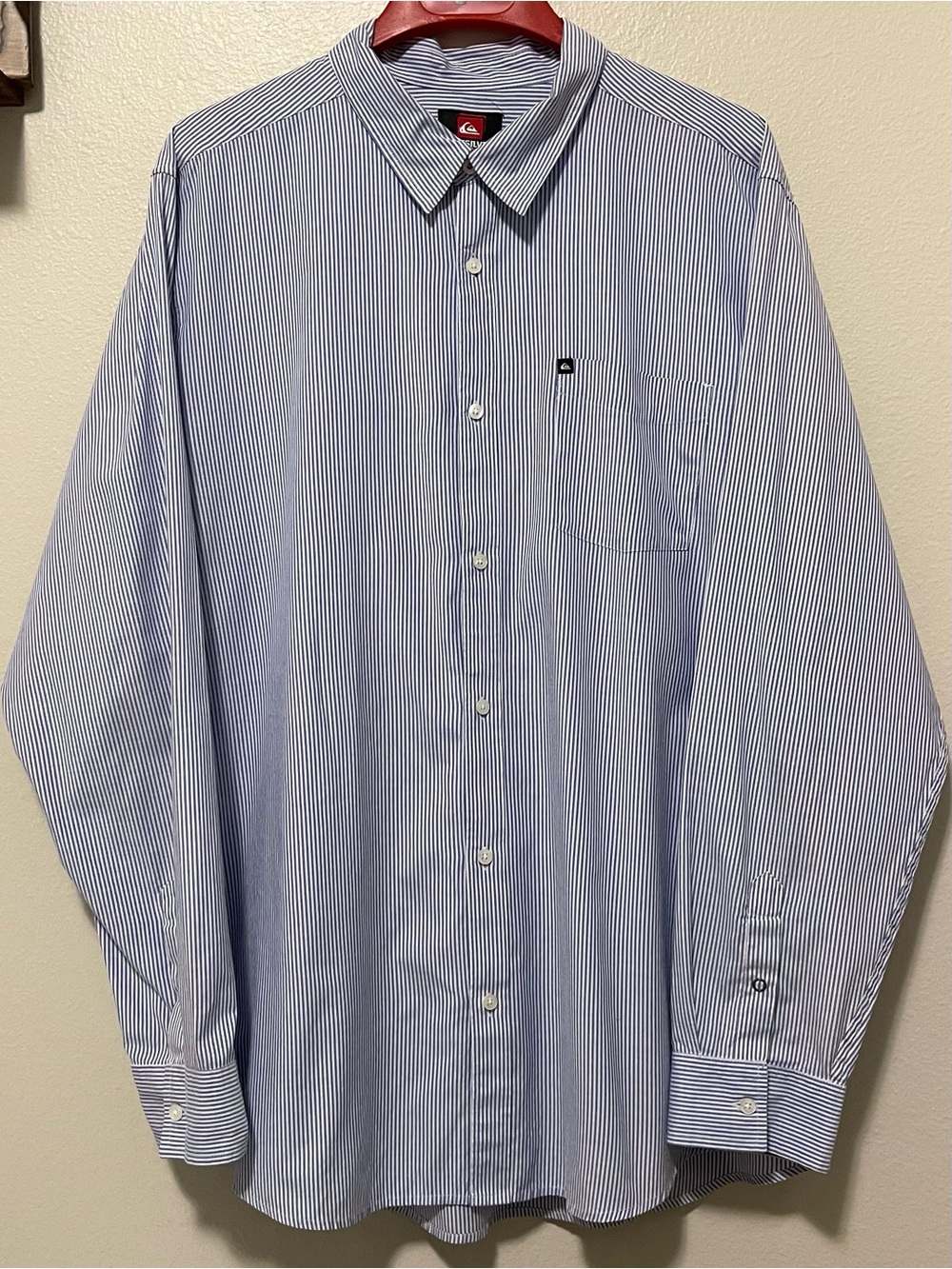 Quiksilver Pinstripe Lightweight Button Down - Blue & White & Breezy - XXL